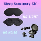 Sleep Sanctuary Kit™ combines Sleeping Mask™ 99.9% Blackout + Sleep Peace™ Earplugs, Combats Light and Noise