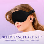 Sleep Sanctuary Kit™ combines Sleeping Mask™ 99.9% Blackout + Sleep Peace™ Earplugs, Combats Light and Noise